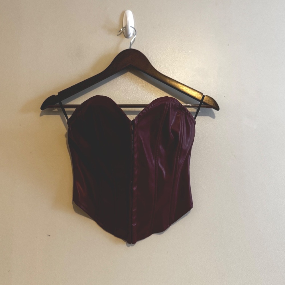 Red Faux Leather Corset Top Sweetheart Bustier Women's Size Small 4